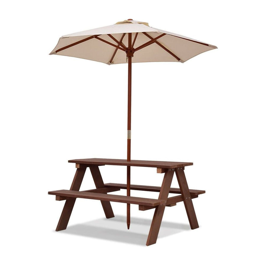 Children's Garden Picnic Table Bench with Sun Umbrella