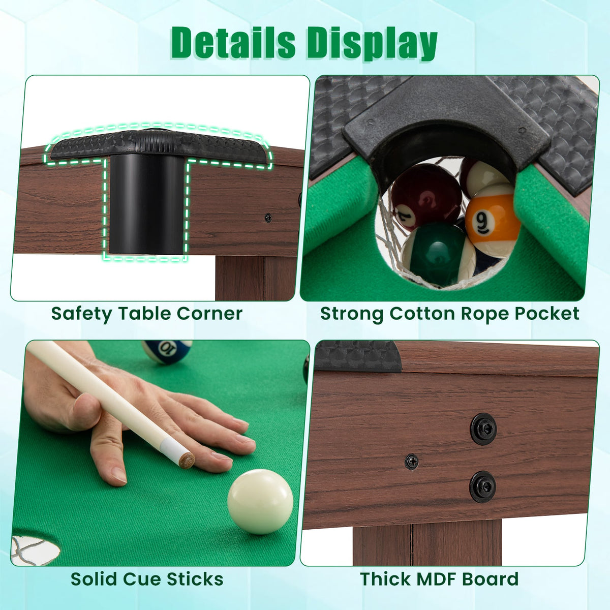 122 cm Wooden Pool Table for Kids and Adults-Green