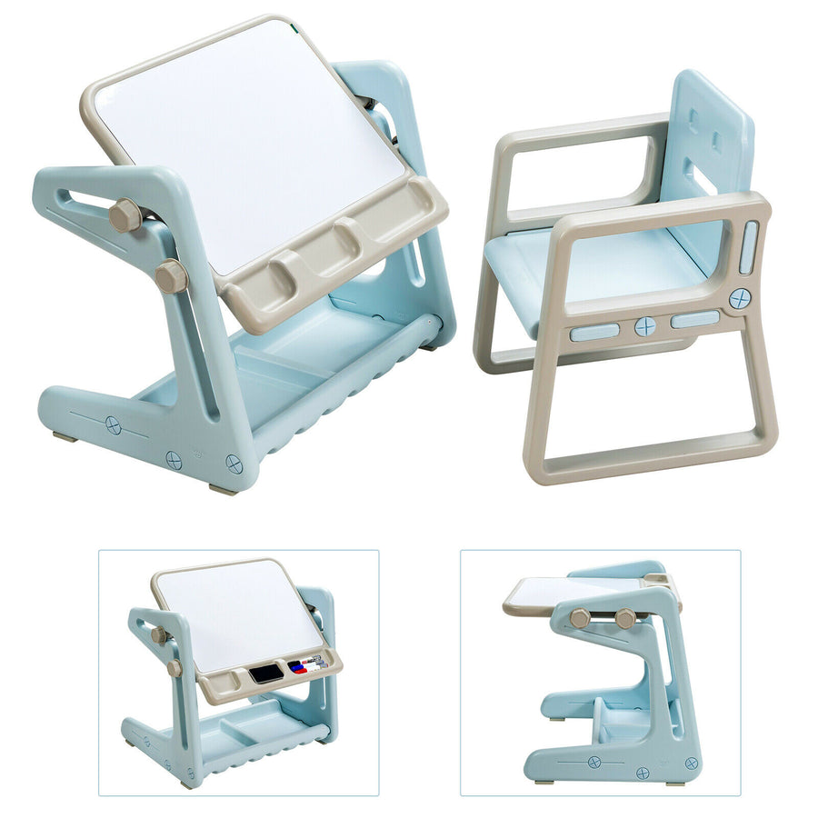 Children's Art Easel / Table and Chair Set with Ample Storage Space-Blue
