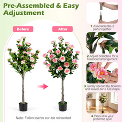 125 CM Artificial Camellia Tree Set of 1 with 27 Blossoms for Home
