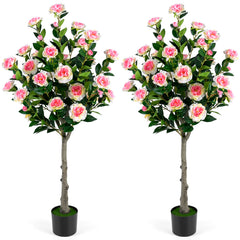 125 CM Artificial Camellia Tree Set of 2 with 54 Blossoms for Home