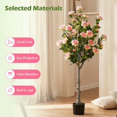 125 CM Artificial Camellia Tree Set of 2 with 54 Blossoms for Home