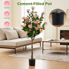 125 CM Artificial Camellia Tree Set of 2 with 54 Blossoms for Home