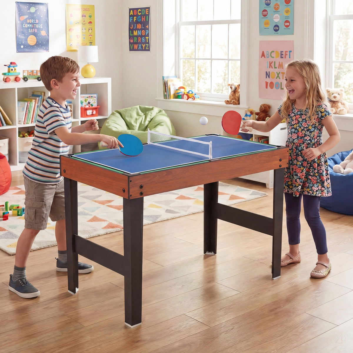 125CM 4-in-1 Multi Games Table with Accessories for Home Play Room-Natural