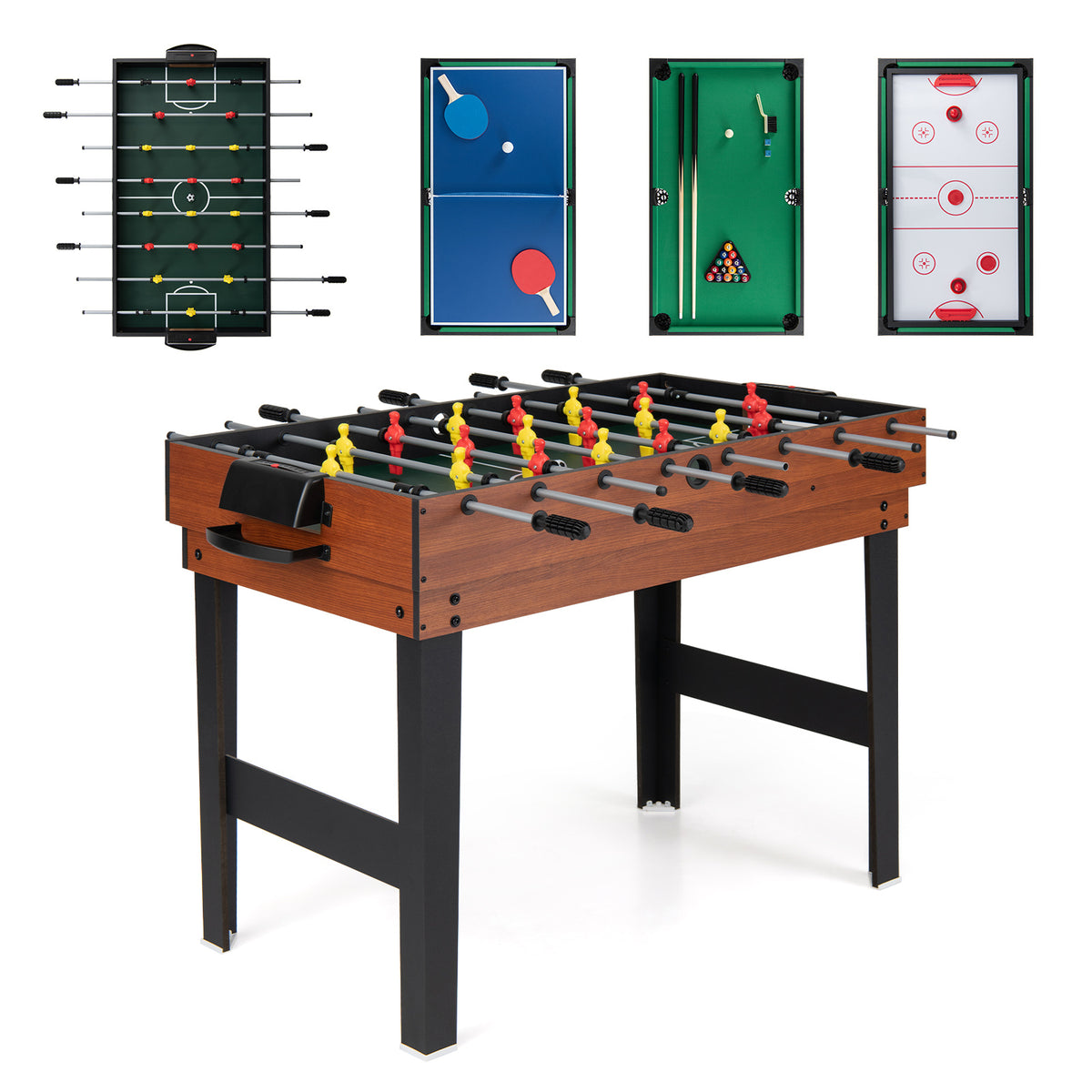 125CM 4-in-1 Multi Games Table with Accessories for Home Play Room-Natural