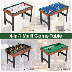 125CM 4-in-1 Multi Games Table with Accessories for Home Play Room-Natural