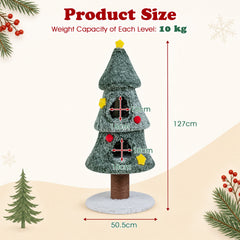 127 CM Christmas Cat Tree with 2 Condos and Scratching Post for Kittens-Green