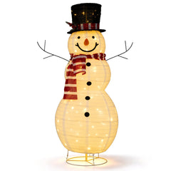 127 CM Lighted Christmas Snowman with Top Hat and Branch Arms for Holiday Decor