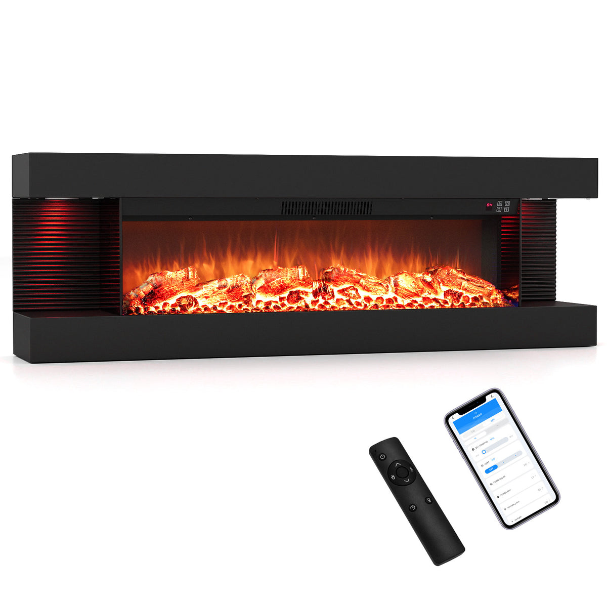 3-Sided Wall Mount Electric Fireplace with 12 Flame Ambient Colors for Indoor-127cm