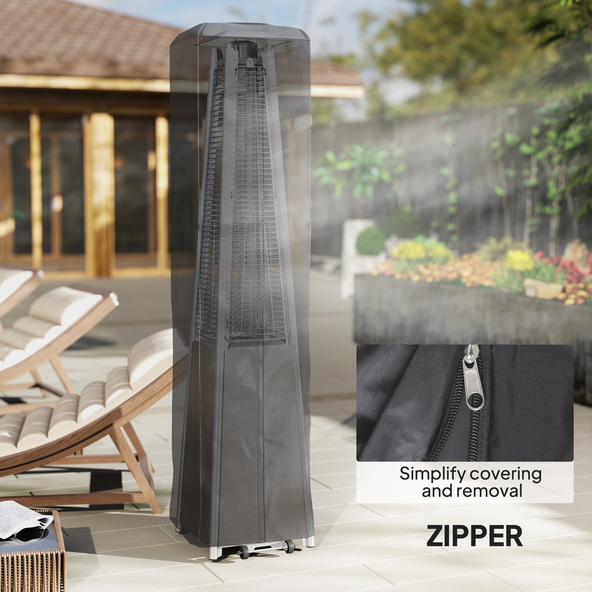 Outsunny Heavy Duty Gas Pyramid Patio Heater Cover, Full Length Outdoor Heater Cover Protector, UPF 30+ Oxford Fabric with Zipper, Black