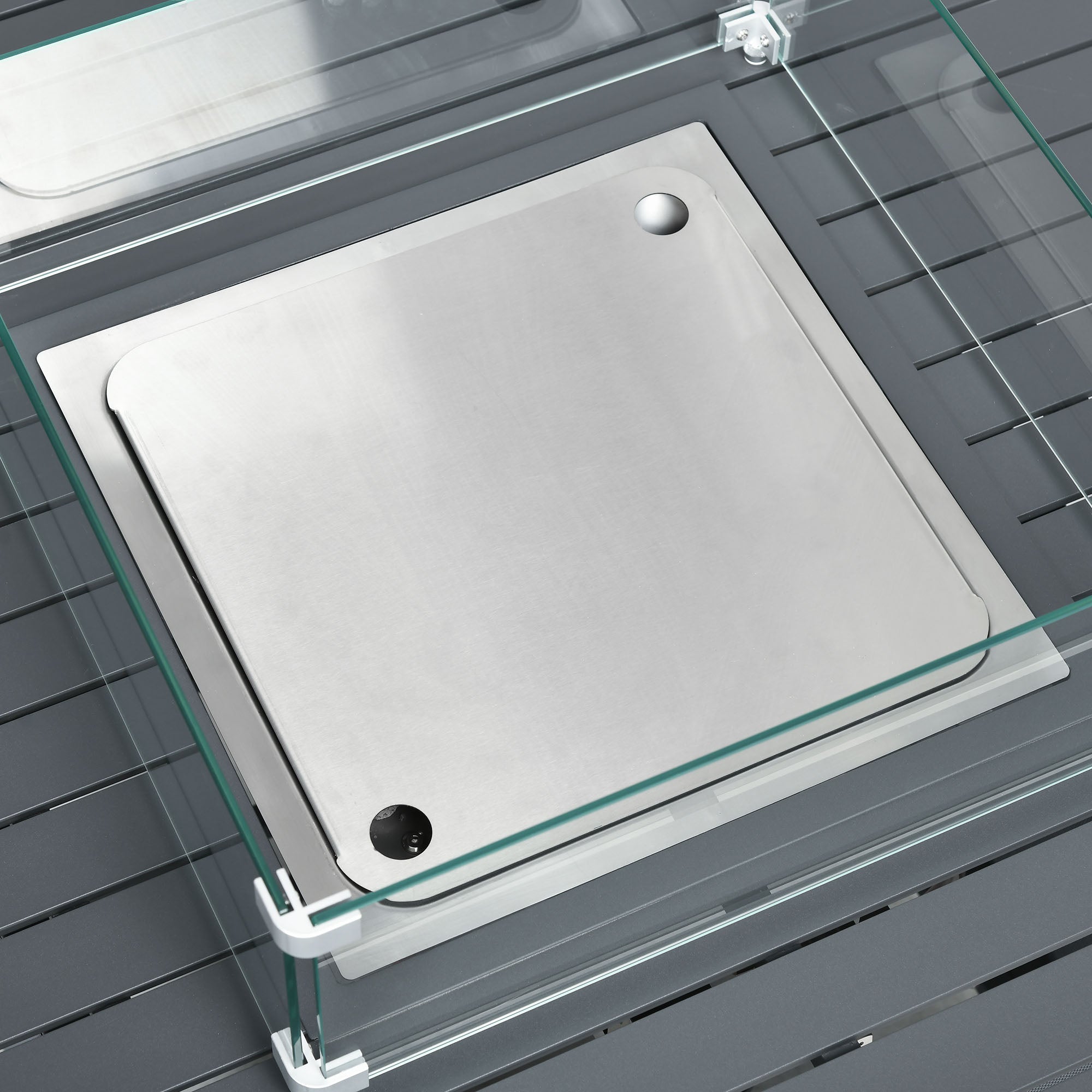 Outsunny 6-Piece Aluminium Garden Furniture Set with Fire Pit Table, Outdoor Dining Sofa Set with Cushions, Loveseats and Footstools, Sectional Corner Conservatory Furniture for Patio, Grey