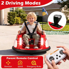 12V Bumper Car for Kids with Remote Control and Lighting Modes-Red