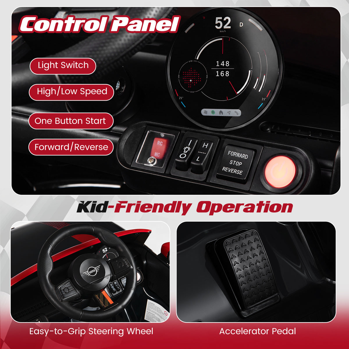 12V Electric Kids Ride on Car BMW MINI Licensed with Remote Control-Black