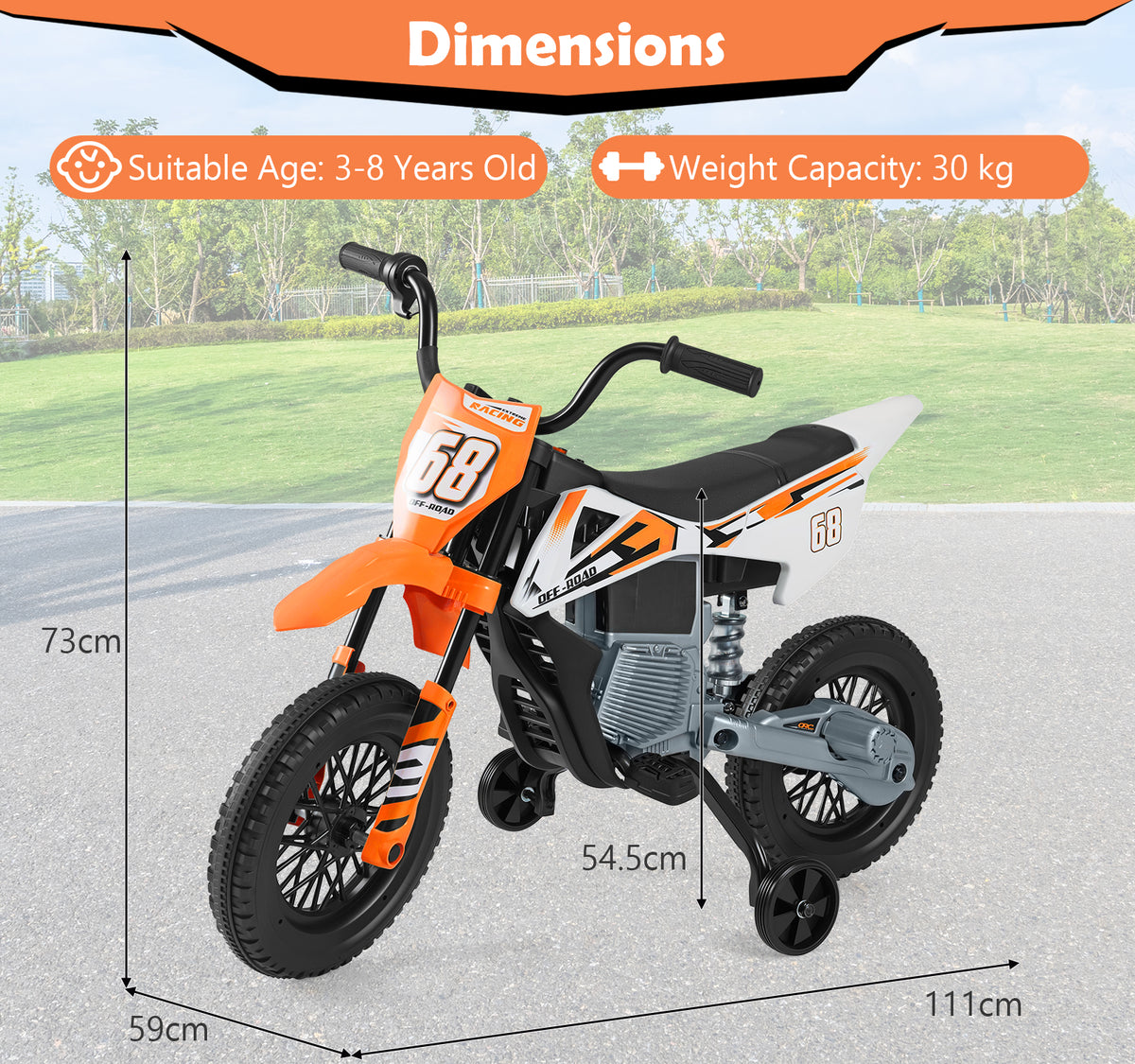 12V Kids Dirt Bike with Twist Throttle Grip Electric Motorcycle with Music-Orange