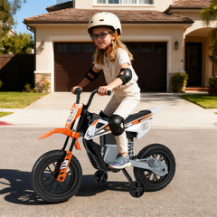 12V Kids Dirt Bike with Twist Throttle Grip Electric Motorcycle with Music-Orange