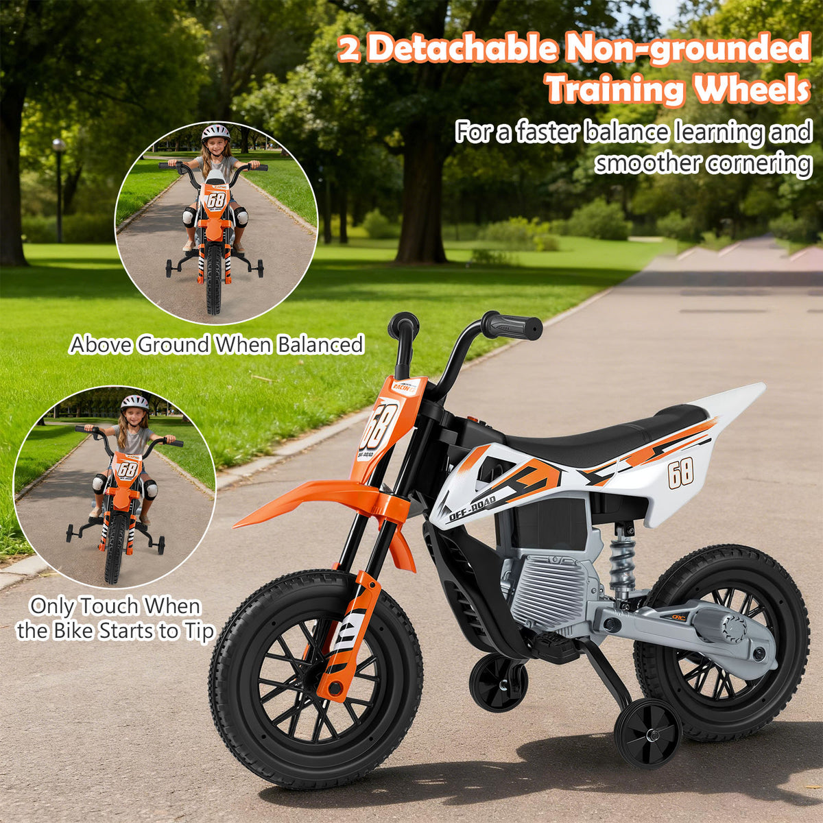 12V Kids Dirt Bike with Twist Throttle Grip Electric Motorcycle with Music-Orange
