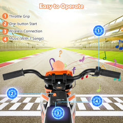 12V Kids Dirt Bike with Twist Throttle Grip Electric Motorcycle with Music-Orange