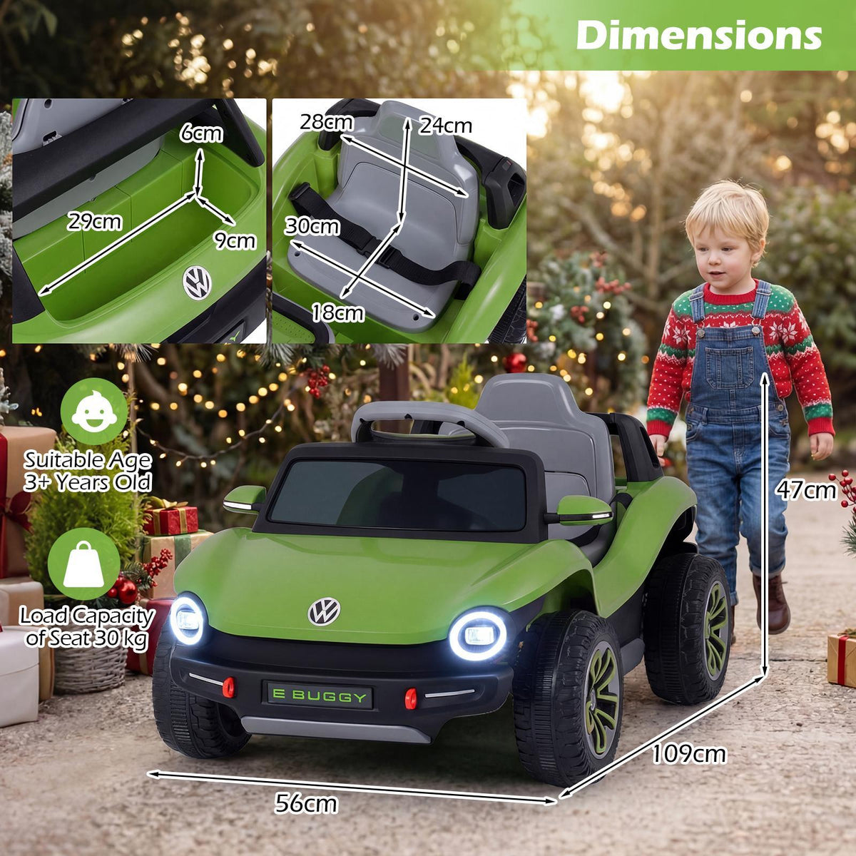 12V Kids Electric Car Licensed Volkswagen with Remote and LED Headlights-Green