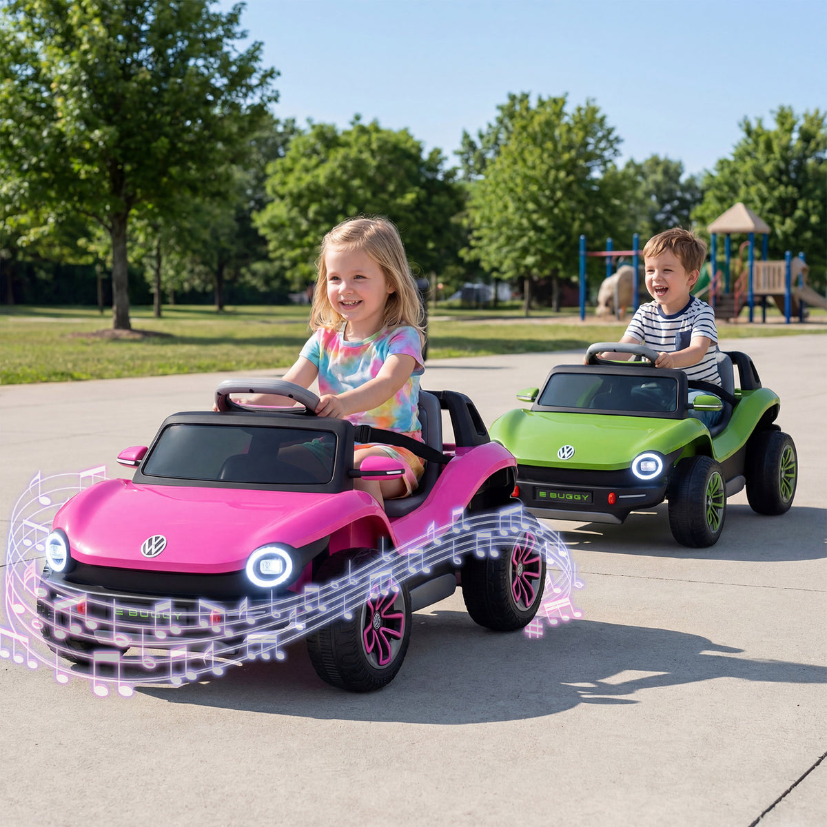 12V Kids Electric Car Licensed Volkswagen with Remote and LED Headlights-Pink