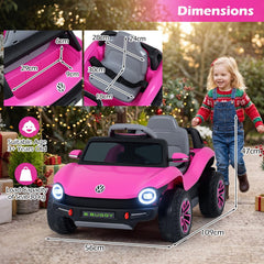 12V Kids Electric Car Licensed Volkswagen with Remote and LED Headlights-Pink