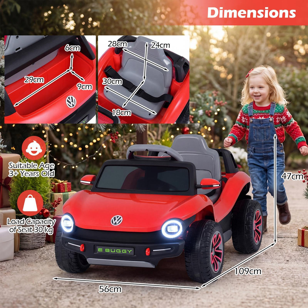 12V Kids Electric Car Licensed Volkswagen with Remote and LED Headlights-Red
