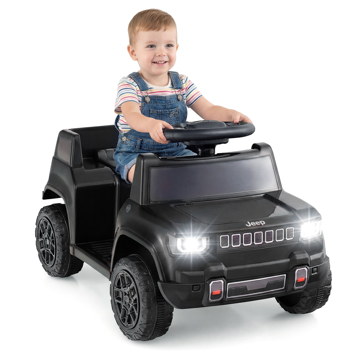 12V Kids Ride On Car Licensed Jeep Electric Vehicle with LED Lights for 18-96 Months-Black