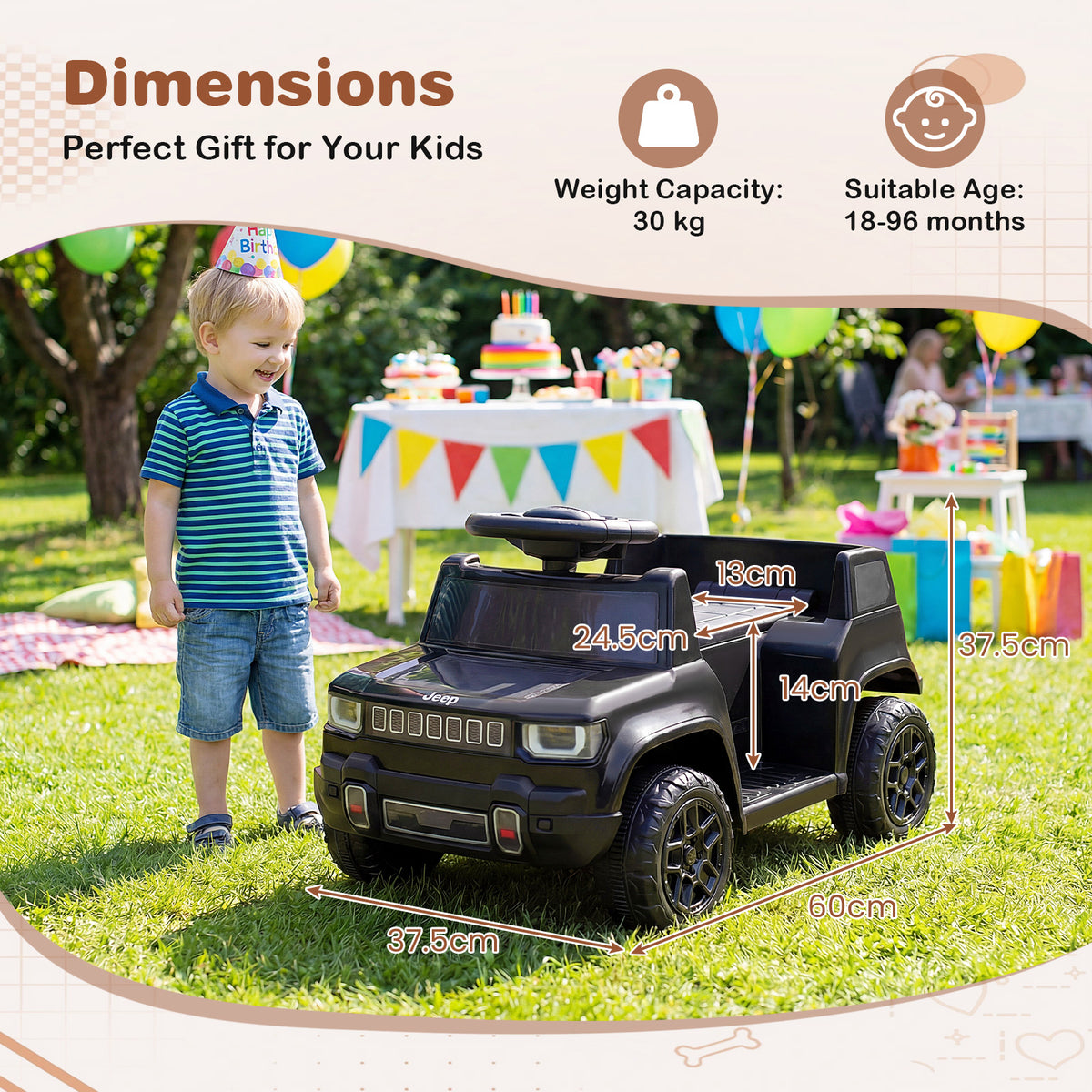 12V Kids Ride On Car Licensed Jeep Electric Vehicle with LED Lights for 18-96 Months-Black