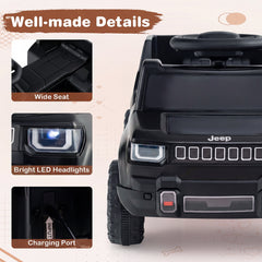 12V Kids Ride On Car Licensed Jeep Electric Vehicle with LED Lights for 18-96 Months-Black