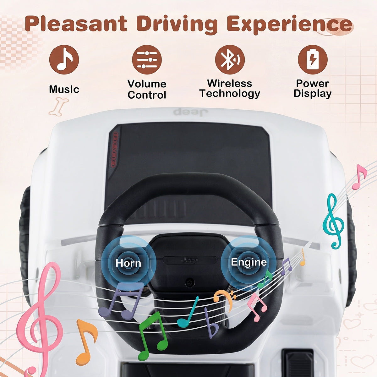 12V Kids Ride On Car Licensed Jeep Electric Vehicle with LED Lights for 18-96 Months-White
