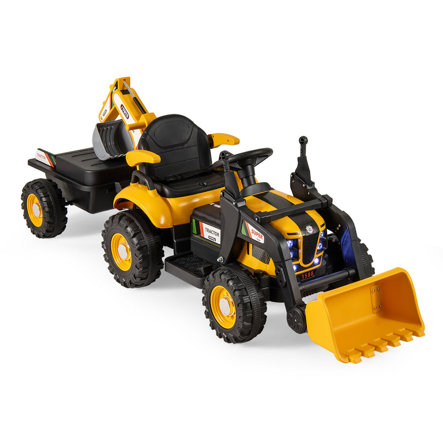 4-in-1 Ride on Tractor for Kids 12V with Remote Control and Trailer-Yellow