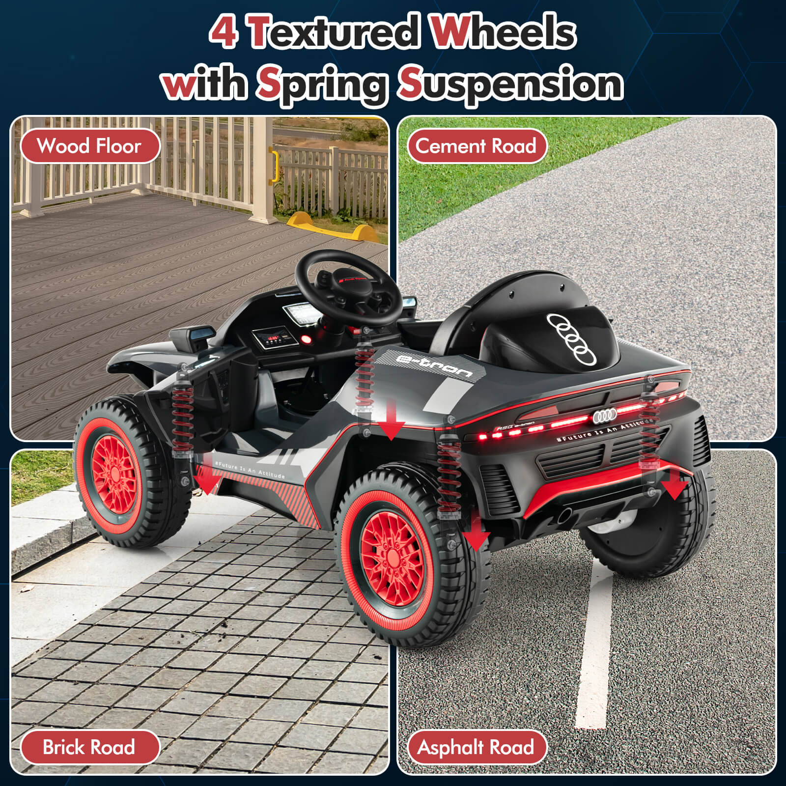 12V Licensed Audi Kids Ride On E-tron Racing Car with Remote Control-Grey