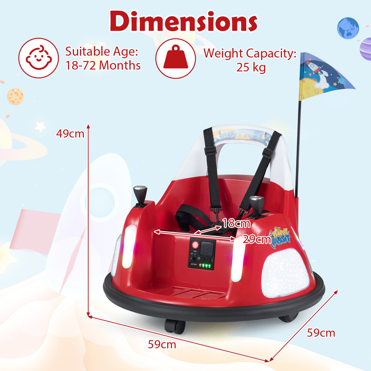 12V Bumper Car for Kids with Remote Control and Lighting Modes-Red