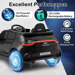 12V Kids Ride on Vehicle Aston Martin Licensed with Horn and Taillights-Black