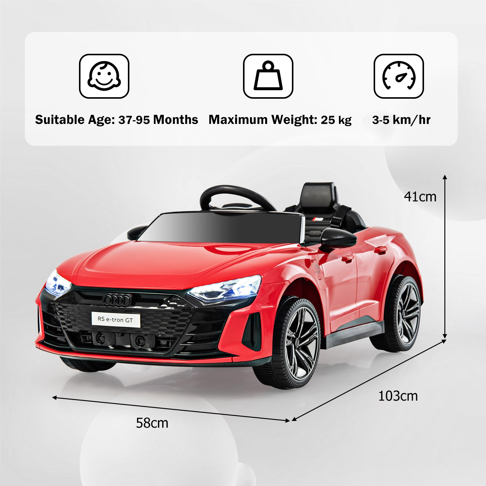 12V Audi Licensed Electric Kids Ride On Car with Remote Control-Red