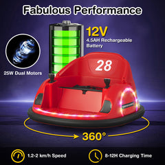 12V Kids Ride on Bumper Car with Flashing Lights and Remote Control-Red