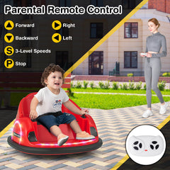 12V Kids Ride on Bumper Car with Flashing Lights and Remote Control-Red