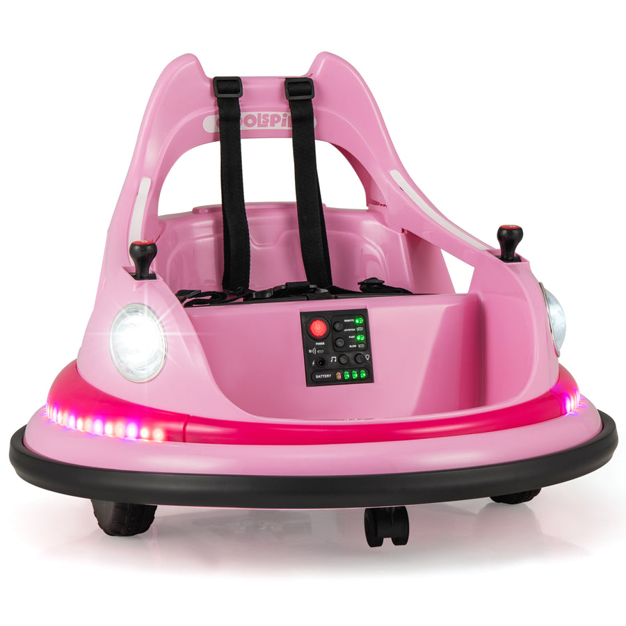 12V Kids Ride On Bumper Car with Dual Joysticks and 5 Light Effects-Pink
