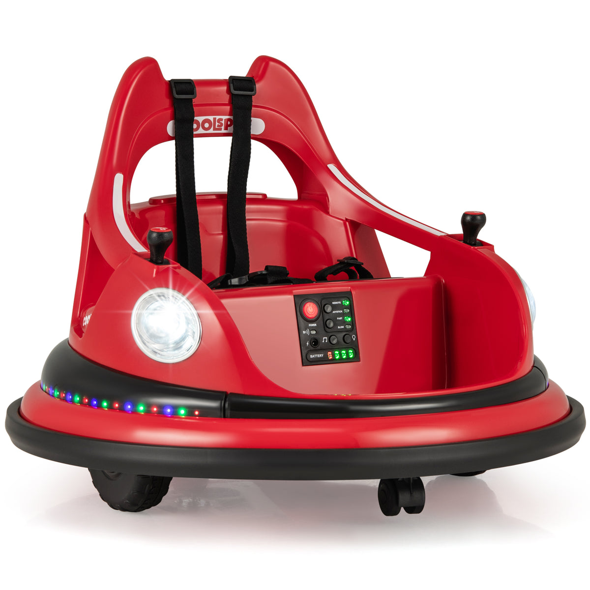 12V Kids Ride On Bumper Car with Dual Joysticks and 5 Light Effects-Red