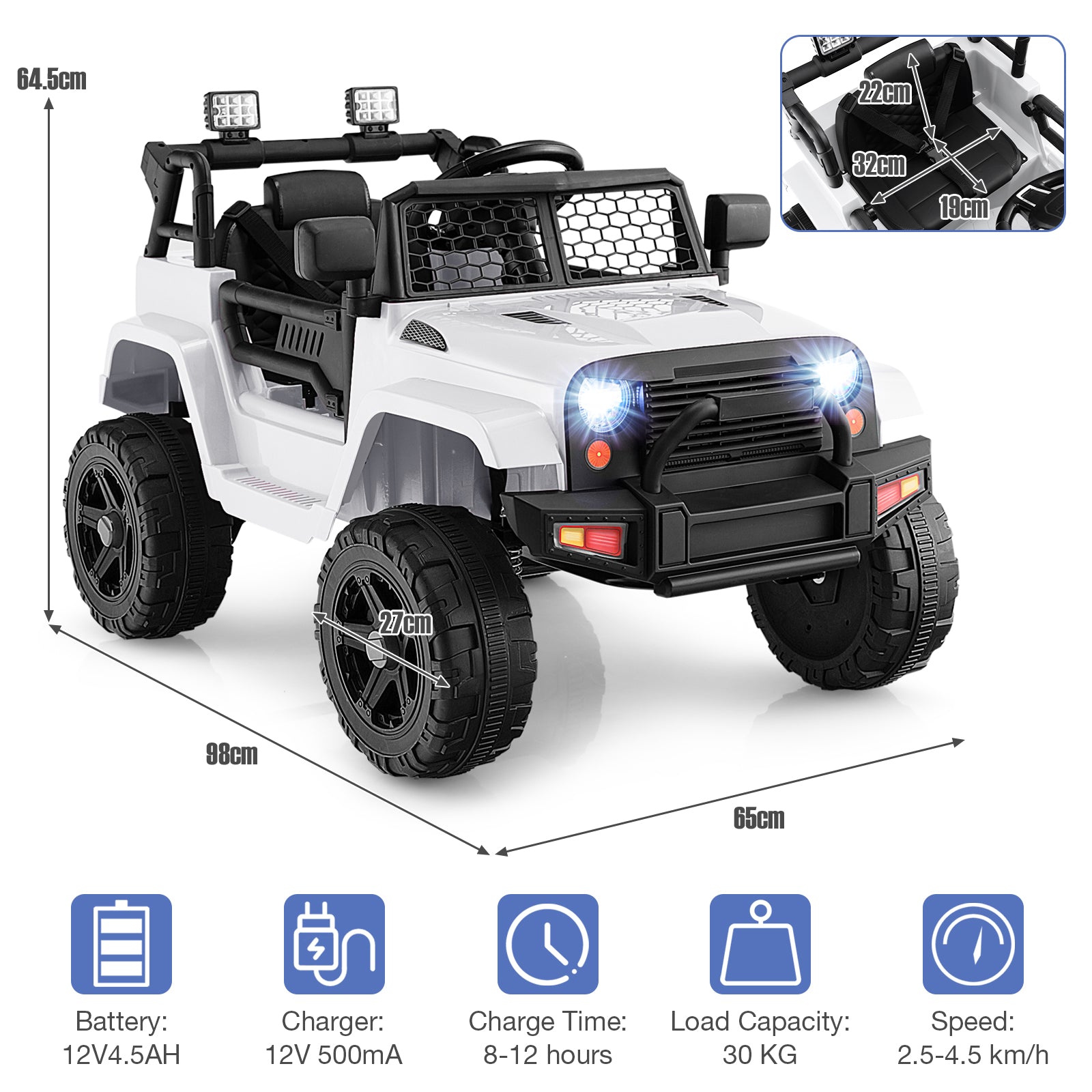 12V Kids Ride on Car with Remote Control and Music-White