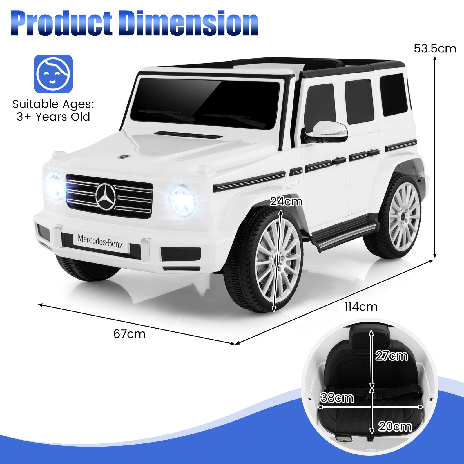 12V Licensed Mercedes-Benz Kids Ride-on Car with Remote Control-White