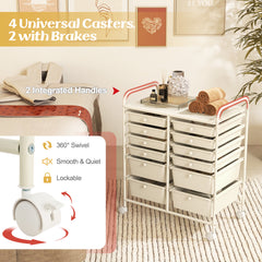 12 Drawers Rolling Storage Cart with 4 Wheels and Brakes-White