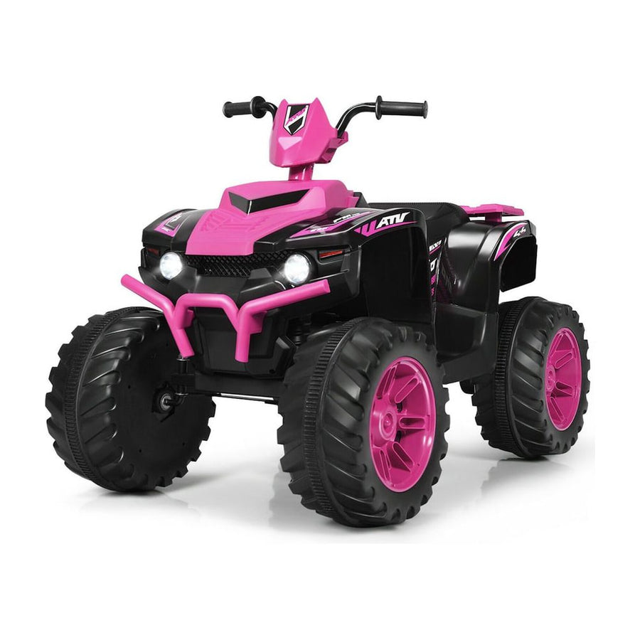 12v Electric Kids Ride On ATV / Quad Bike in pink, a front three-quarter view on a white background