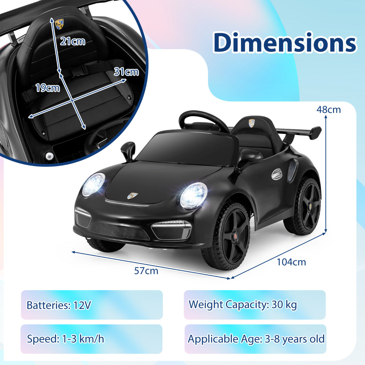 Licensed Porsche Electric Vehicle 12V Kids Ride on Car with Remote Control-Black