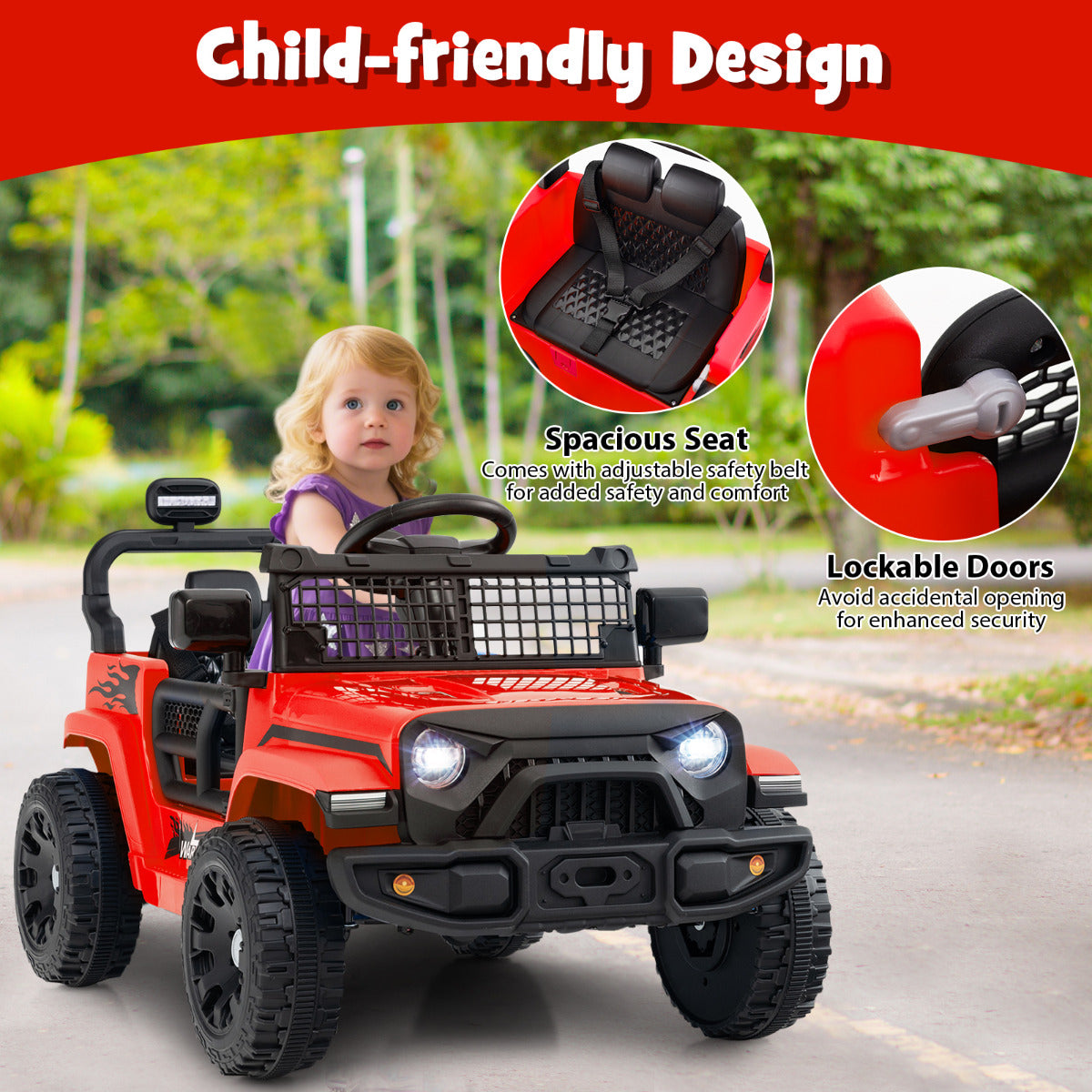 12V Kids Ride on Truck Car with Remote Control for Kid Over 3 Years Old-Red