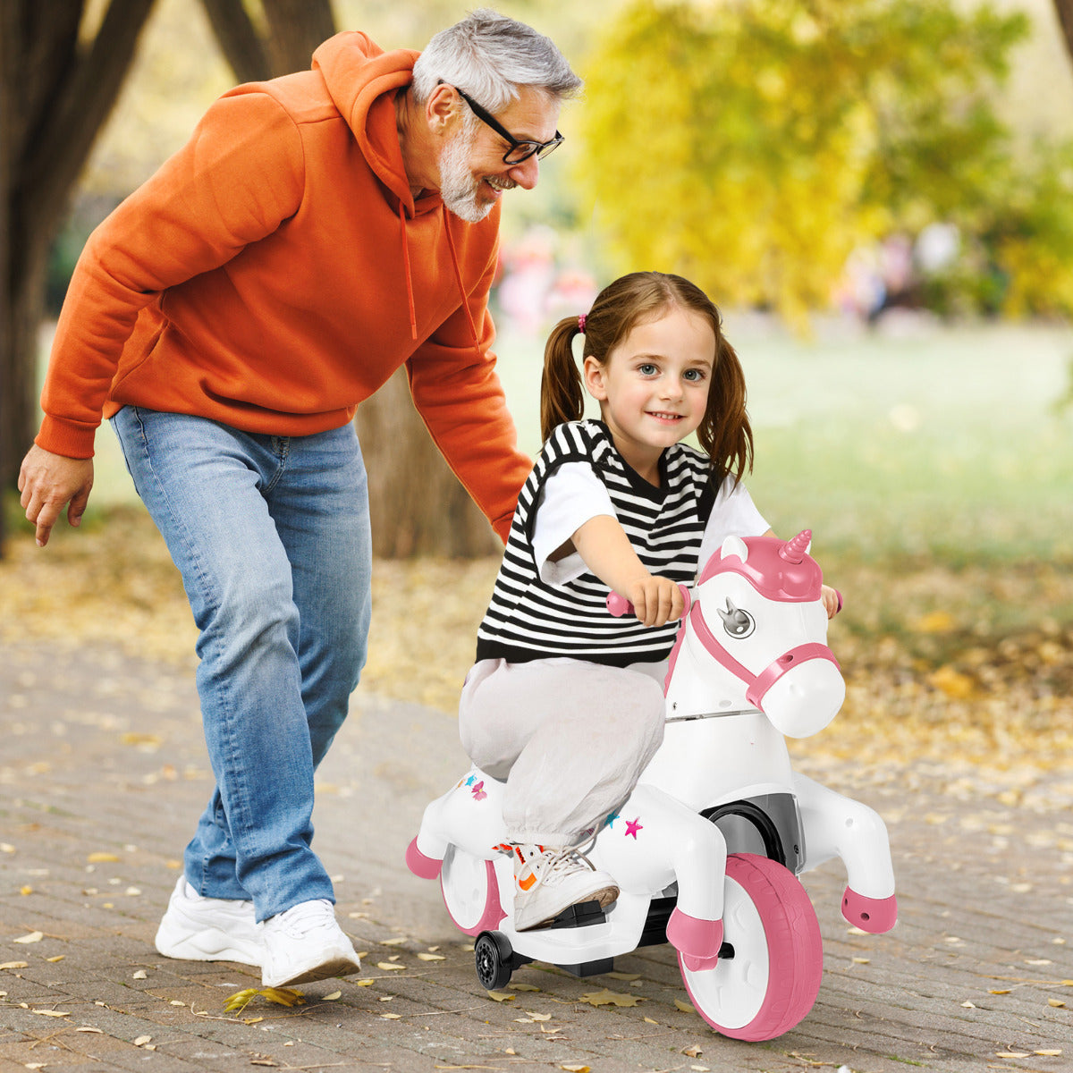 12V Unicorn Ride on Toy with Training Wheels for Kids-Pink