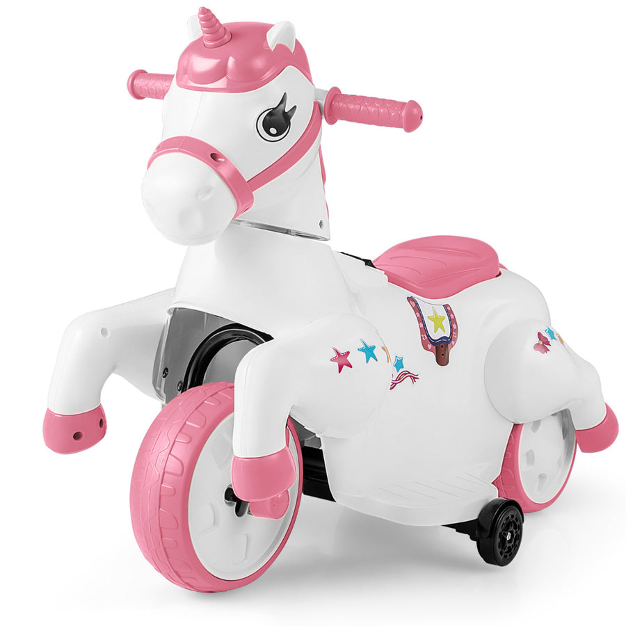 12V Unicorn Ride on Toy with Training Wheels for Kids-Pink