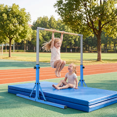 13-Level Adjustable Heights Foldable Gymnastics Bar for Kids-Blue