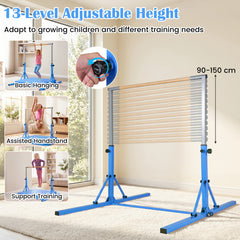 13-Level Adjustable Heights Foldable Gymnastics Bar for Kids-Blue