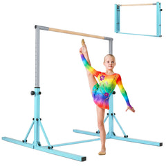 13-Level Adjustable Heights Foldable Gymnastics Bar for Kids-Green