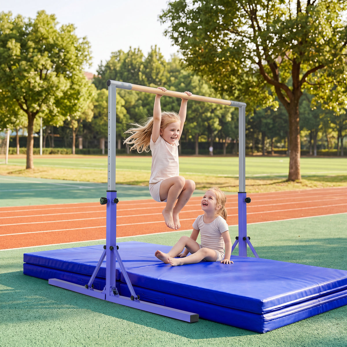 13-Level Adjustable Heights Foldable Gymnastics Bar for Kids-Purple